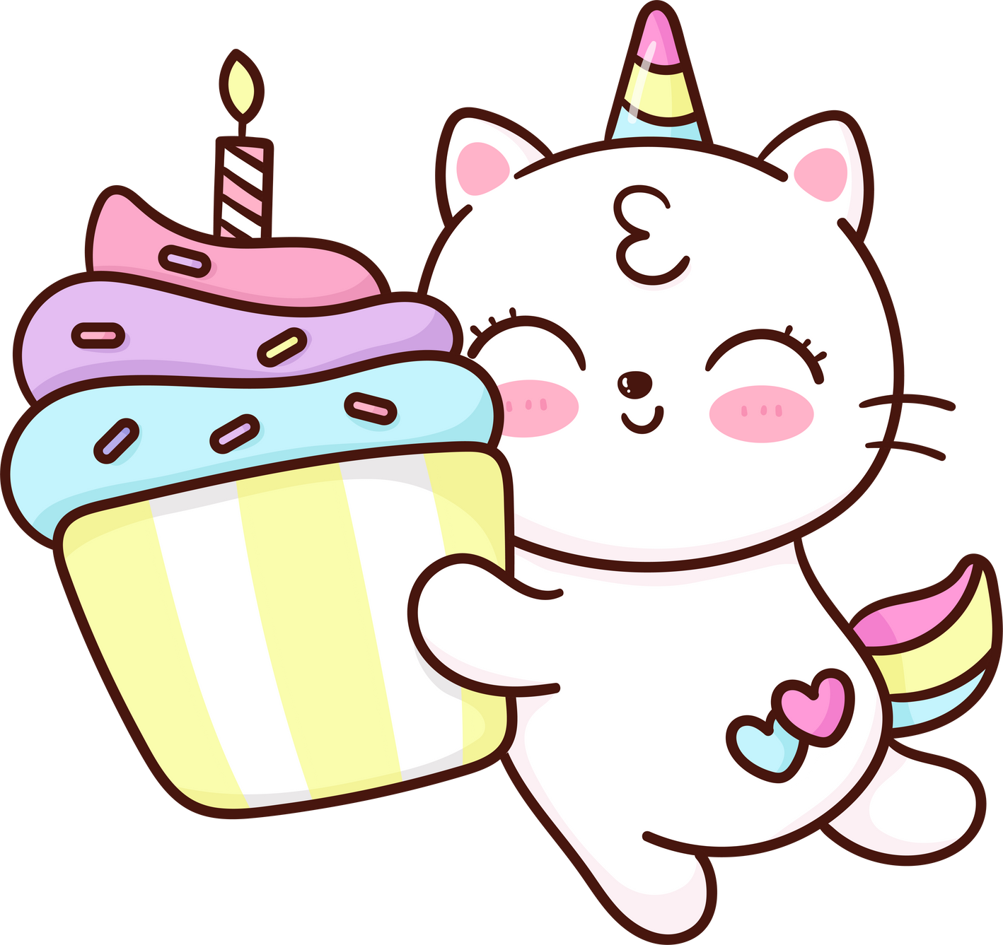 Cute Unicorn cat hug birthday cupcake